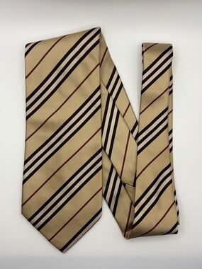Burberry London Men's Beige Manson Diagonal Stripe Silk Tie 100% Silk made Italy